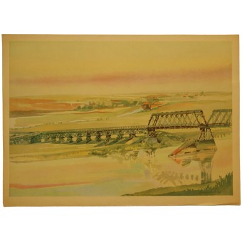 WW2 German painting - Bridge over the Desna river.. Espenlaub militaria